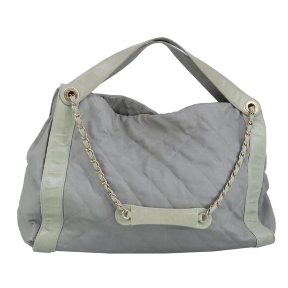 CHANEL Chain Shoulder Bag Leather 2way Gray Gold CC Auth 96778 - Picture 2 of 16